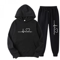 Tuta sportiva nera alla moda con felpa con cappuccio e stampa a cuore coordinata - S / Nero