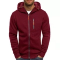 Détail d'un sweat à capuche bordeaux zippé avec texture tricotée et accents orange - Bordeaux