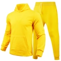 Detail of lemon yellow fleece hoodie set showing drawstring waist and kangaroo pocket - S / Top And Bottom / Yellow