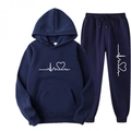 Dark blue tracksuit set with white heartbeat heart print hoodie and matching joggers - Navy Blue