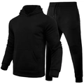 Solid black fleece tracksuit with a drawstring hoodie and joggers for casual athletic wear - S / Top And Bottom / Black