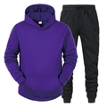 Two-piece tracksuit with purple pullover hoodie and black joggers in size L - Purple Top and Black Shorts