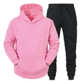 Pink fleece hoodie and black jogger pants tracksuit set for men and women - Pink Top and Black Shorts
