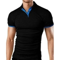 Slim fit black men's Polo shirt with blue contrast trim on collar and sleeves - Black + Blue Edge