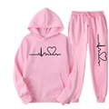 Pink tracksuit featuring heart pulse graphic on hoodie and joggers with ribbed cuffs - Pink