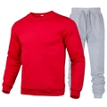 Men's two-piece tracksuit featuring a red crewneck sweatshirt and grey drawstring joggers - S / Red