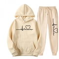 Tuta beige con cappuccio e pantaloni sportivi con stampa a cuore minimalista - S / Bianco Sporco