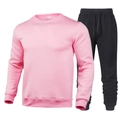 Men's casual tracksuit featuring a pink crewneck sweatshirt and black tapered joggers set - Pink