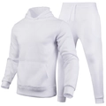 Detail of fleece hooded sweatshirt and jogger set with white cotton fabric texture - S / Top And Bottom / White