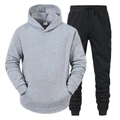 Gray hooded sweatshirt and black sweatpants two-piece casual set in size L - Light Grey Top and Black Shorts