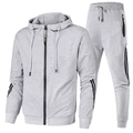 Light gray men's hooded tracksuit with Reborn logo, zip-up hoodie and joggers set - Light Gray