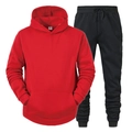 Unisex sports tracksuit featuring red fleece hoodie and black jogger pants in size L - Red Top and Black Shorts