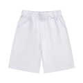 Detail of white children's sports shorts featuring elastic waistband and soft knit fabric - 100cm / White