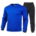 Royal blue crewneck sweatshirt and black jogger pants two-piece athletic suit set - Sapphire Blue