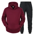 Two-piece tracksuit with burgundy fleece hoodie and black drawstring jogger pants - Wine Red and Black Pants