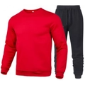 Men's sporty two-piece set featuring a red crewneck sweatshirt and black drawstring joggers - Red and Black