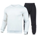 Men's two-piece sports set featuring a white crewneck sweatshirt and black joggers pants - White and Black