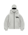Light gray street style hoodie with unique integrated full-face mask design and graffiti logo - 3XL / Light Gray