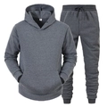 Dark grey fleece hoodie and jogger set for men and women in solid minimalist style - Dark Gray