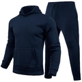 Navy blue men's fleece tracksuit set featuring a hooded sweatshirt and jogger pants - S / Navy Blue