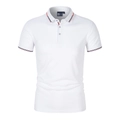 Classic white short-sleeved polo shirt with stylish red and blue contrast striped collar - S / White