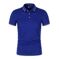 Classic dark blue men's polo shirt with red and white striped ribbed collar and cuffs - S / Blue