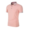 Polo da uomo rosa in seta di ghiaccio slim fit con dettagli contrastanti su colletto - S / Rosa