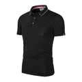 Polo da uomo in seta di ghiaccio nera con strisce rosse bianche e blu su colletto e maniche - S / Nero