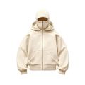 Felpa con cappuccio e zip color crema stile balaclava in tessuto pesante con polsini a coste - S / Cachi