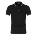 Classic black men's cotton polo shirt with red and white striped ribbed collar and cuffs - S / Black