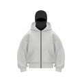 Off-white oversized hoodie with double-hood design and integrated black balaclava - Light Gray With Black Mask