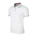 Polo homme en soie glacée blanche avec détails rayés tricolores au col et aux manches - Blanc