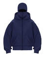 Men's fashion navy blue zip-up hoodie with integrated face mask and loose drop shoulders - Navy Blue