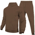 Men and women dark brown oversized fleece hoodie and sweatpants two-piece set - Coffee