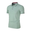 Polo en soie glacée pour hommes vert menthe clair avec col rayé et coupe ajustée - Vert Haricot