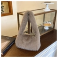 Furry minimalist tote bag in deep beige plush faux fur for autumn and winter styles - Brown