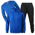 Royal blue fleece hoodie, sweatshirt and black joggers three-piece activewear set - Blue with Black Pants