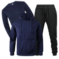 Navy blue fleece hoodie and sweatshirt set with black joggers for men in size XL - Navy with Black Pants