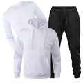 Three-piece set with white sweatshirt, hoodie and black joggers in size M for men - White Top with Black Pants