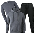 Three-piece men's heather grey hoodies and black fleece joggers set for casual sports wear - Dark Gray with Black Pants