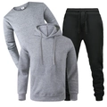 Three-piece men's fleece tracksuit set including grey sweatshirts and black joggers - Light Gray with Black Pants