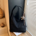 Vintage black suede hobo bag with large capacity and a leopard star pendant charm - Black with Pendant