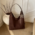 Dark brown vintage suede hobo bag featuring leopard star charm and fringe decor - Coffee with Pendant