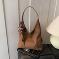 Dark brown suede tote bag with FREE COLOR embossing and leopard star charm detail - Brown with Pendant