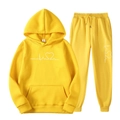 Yellow fleece tracksuit with heart and heartbeat pulse print for men and women - S / Top And Bottom / Yellow