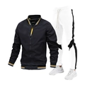 Conjunto deportivo para hombre con chaqueta negra, forro amarillo y pantalón deportivo blanco - S / Negro y Blanco