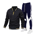 Chándal deportivo para hombre con chaqueta bomber negra y pantalón azul marino - S / Camiseta Negra Con Pantalón Azul Marino