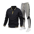 Conjunto deportivo de hombre: chaqueta bomber negra y pantalón jogger gris a rayas - S / Camiseta Negra Con Pantalón Gris Claro