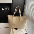Chic beige tote bag featuring quilted diamond pattern and golden rivet decorations - Large / Apricot