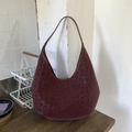 Borsa a tracolla hobo rosso scuro con stampa leopardata, finitura opaca e grande capacità - Rosso